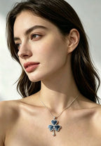Miao Silver Plated Heart Clover Pendant Necklace Blue-Luma Vale