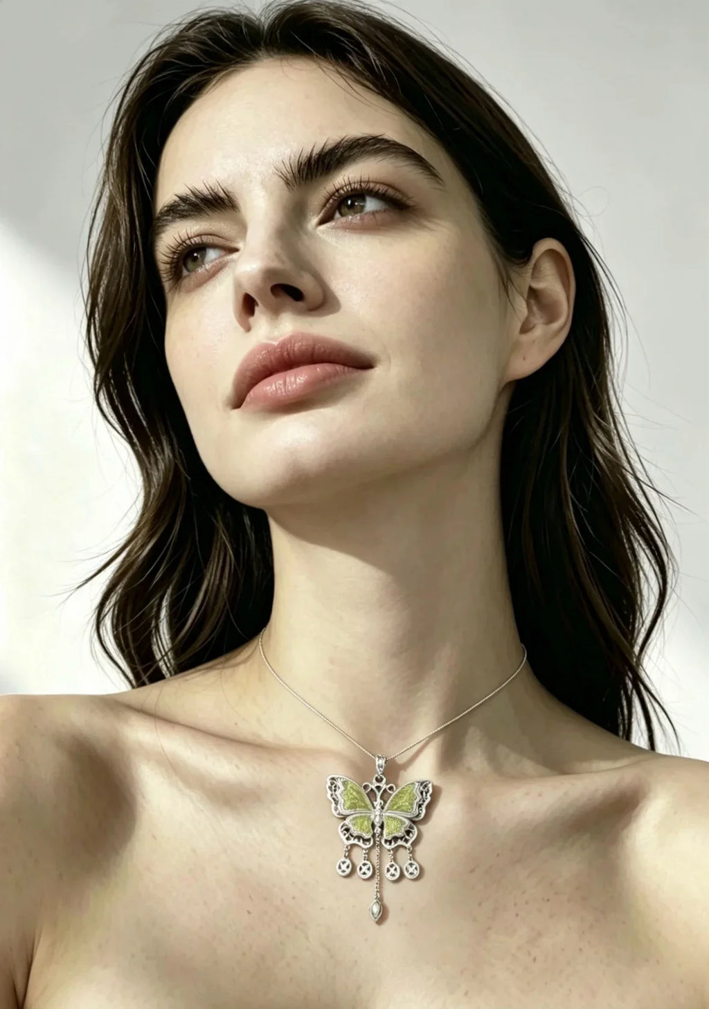 Miao Silver Plated Butterfly Coin Tassel Pendant Necklace Green-Luma Vale
