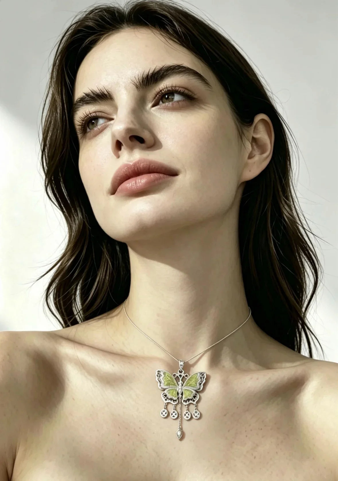Miao Silver Plated Butterfly Coin Tassel Pendant Necklace Green-Luma Vale