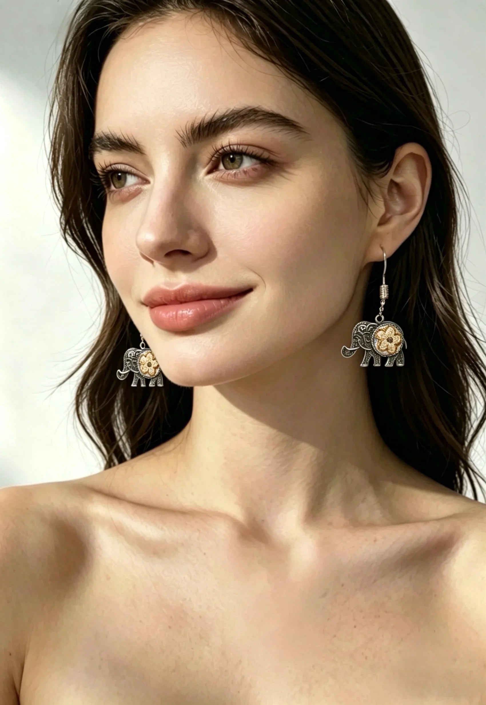Miao Silver Plated Elephant Flower Drop Earrings Gold