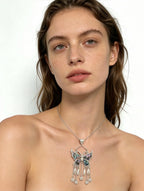 Miao Silver Plated Butterfly Floral Tassel Pendant Necklace Purple