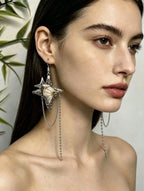 Miao Silver Plated Star Flower Chain Drop Earrings Silver