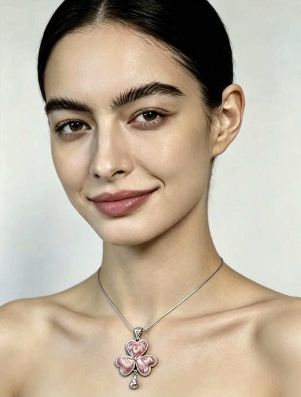 Miao Silver Plated Heart Clover Pendant Necklace Pink-Luma Vale