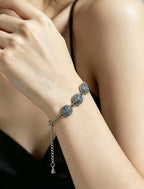 Miao Silver Plated Floral Roundel Bracelet Blue-Luma Vale