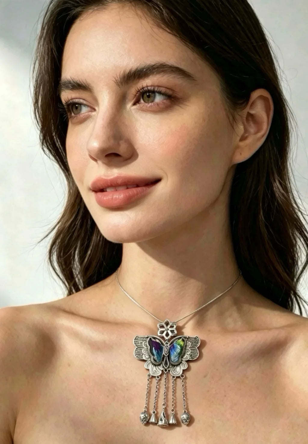 Miao Silver Plated Butterfly Tassel Pendant Necklace Multicolor-Luma Vale