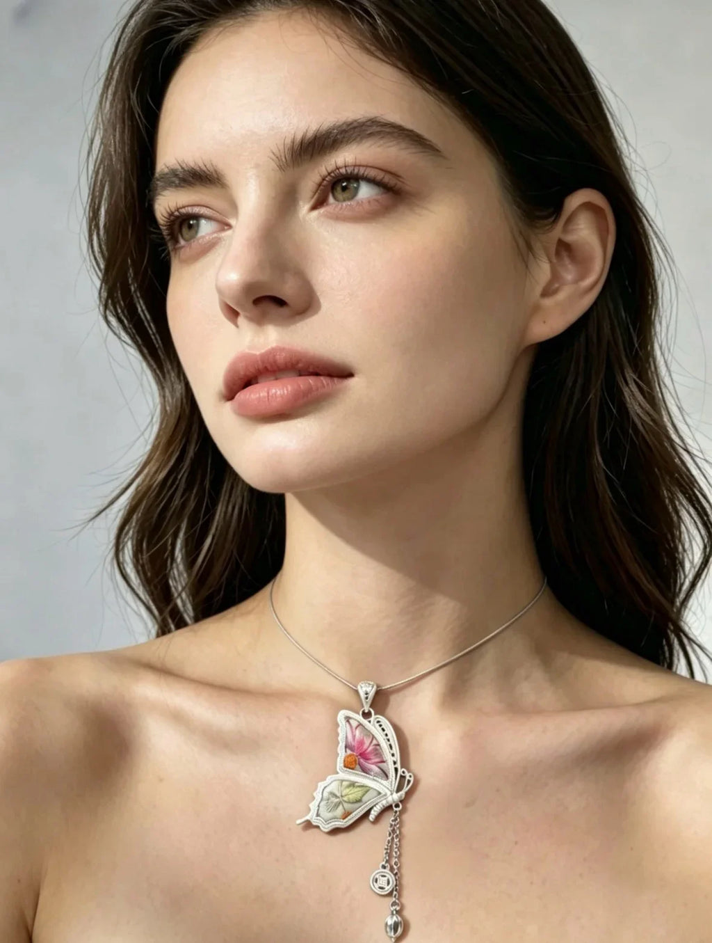 Miao Silver Plated Butterfly Charm Drop Pendant Necklace Pink-Luma Vale