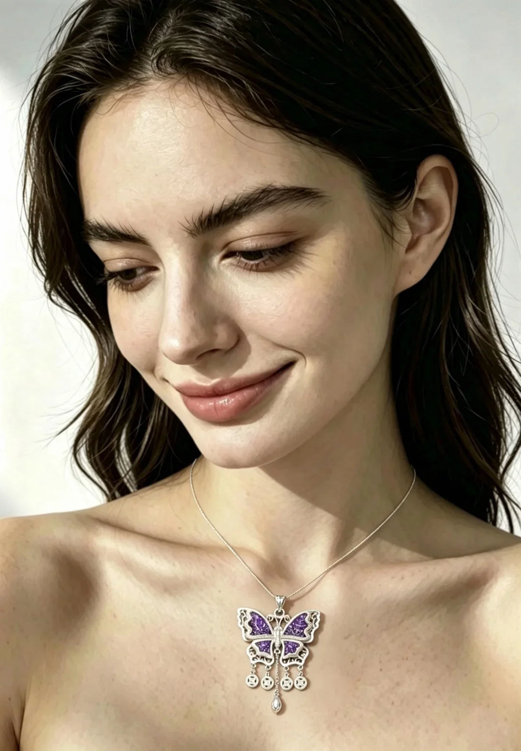 Miao Silver Plated Butterfly Pendant Necklace Purple-Luma Vale