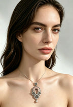 Miao Silver Plated Floral Open Teardrop Pendant Necklace Pink-Luma Vale
