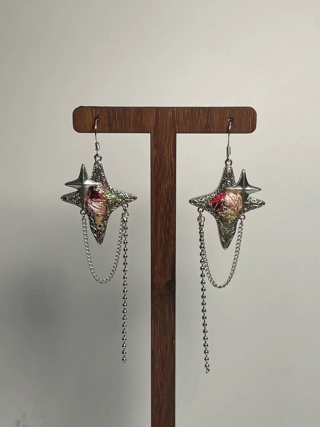 Miao Silver Plated Star Chain Drop Earrings Red-Luma Vale