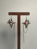 Miao Silver Plated Star Chain Drop Earrings Red-Luma Vale