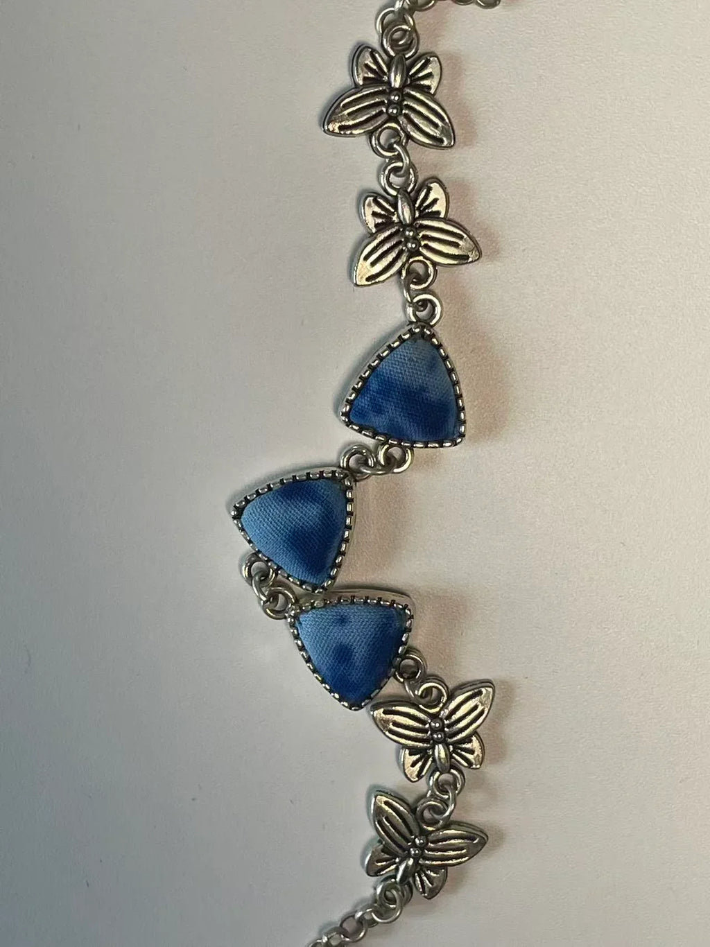 Miao Silver Plated Triangle Floral Link Bracelet Blue-Luma Vale