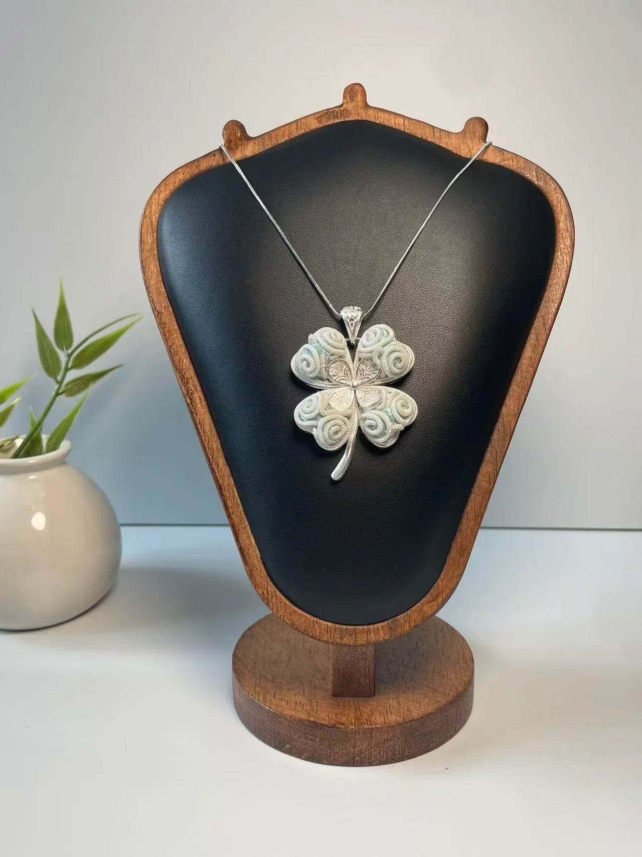 Miao Silver Plated Four Leaf Clover Pendant Necklace Mint-Luma Vale