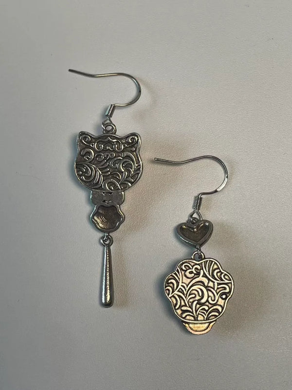 Miao Silver Plated Mismatched Cat Heart Drop Earrings Gold