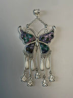Miao Silver Plated Butterfly Floral Tassel Pendant Necklace Purple