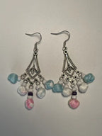 Miao Silver Plated Pastel Beaded Chandelier Earrings Blue Pink-Luma Vale