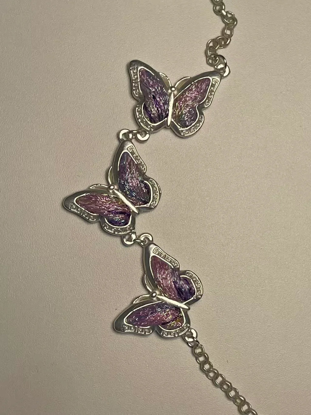 Miao Silver Plated Triple Butterfly Bracelet Purple-Luma Vale