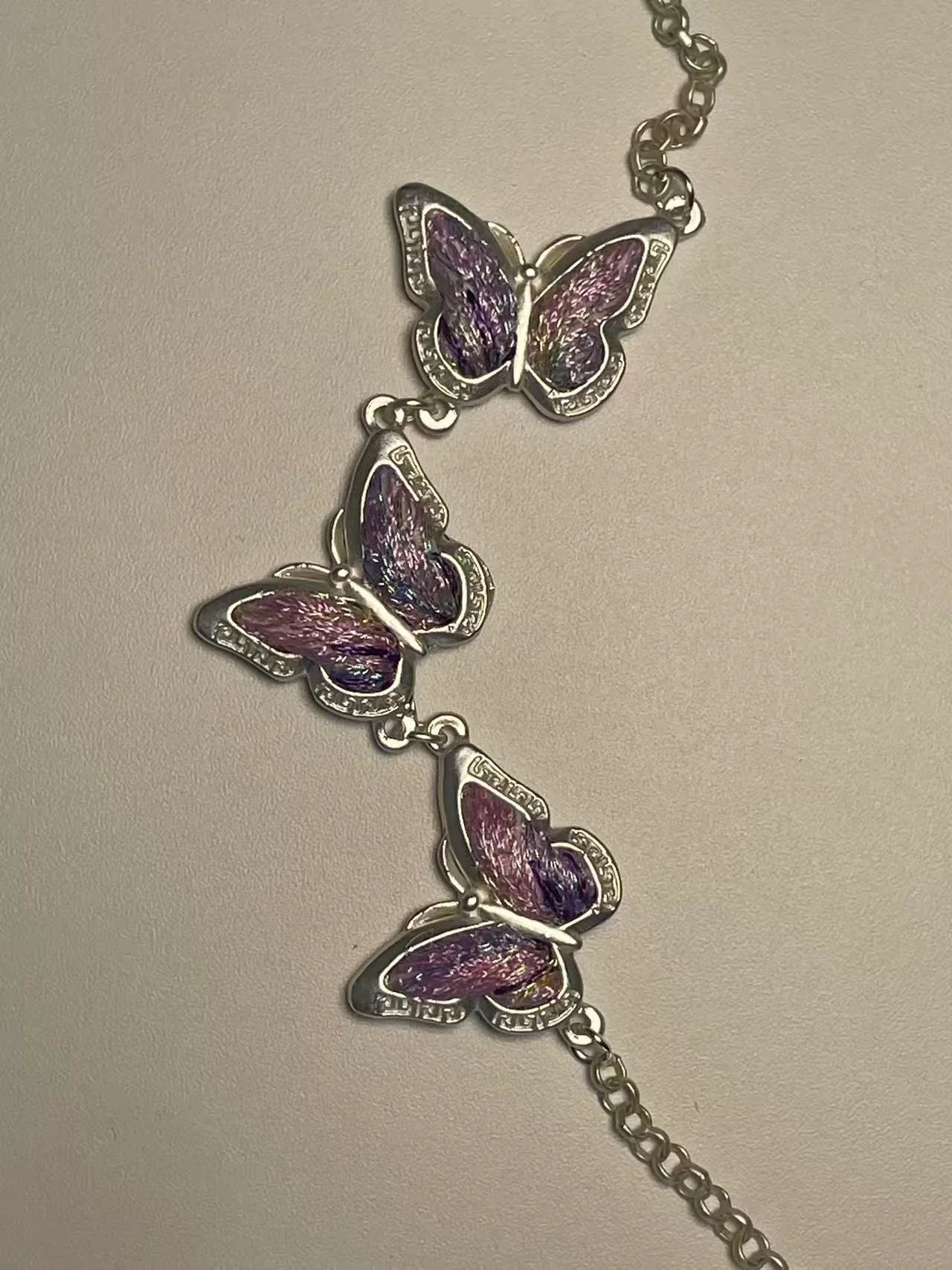 Miao Silver Plated Triple Butterfly Bracelet Purple-Luma Vale