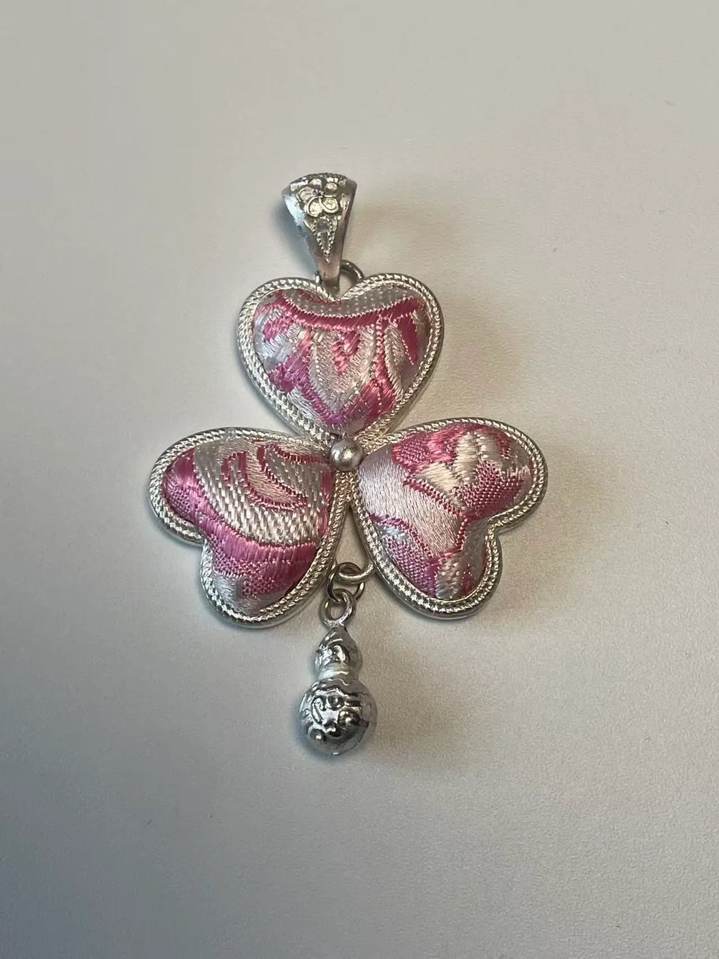 Miao Silver Plated Heart Clover Pendant Necklace Pink-Luma Vale