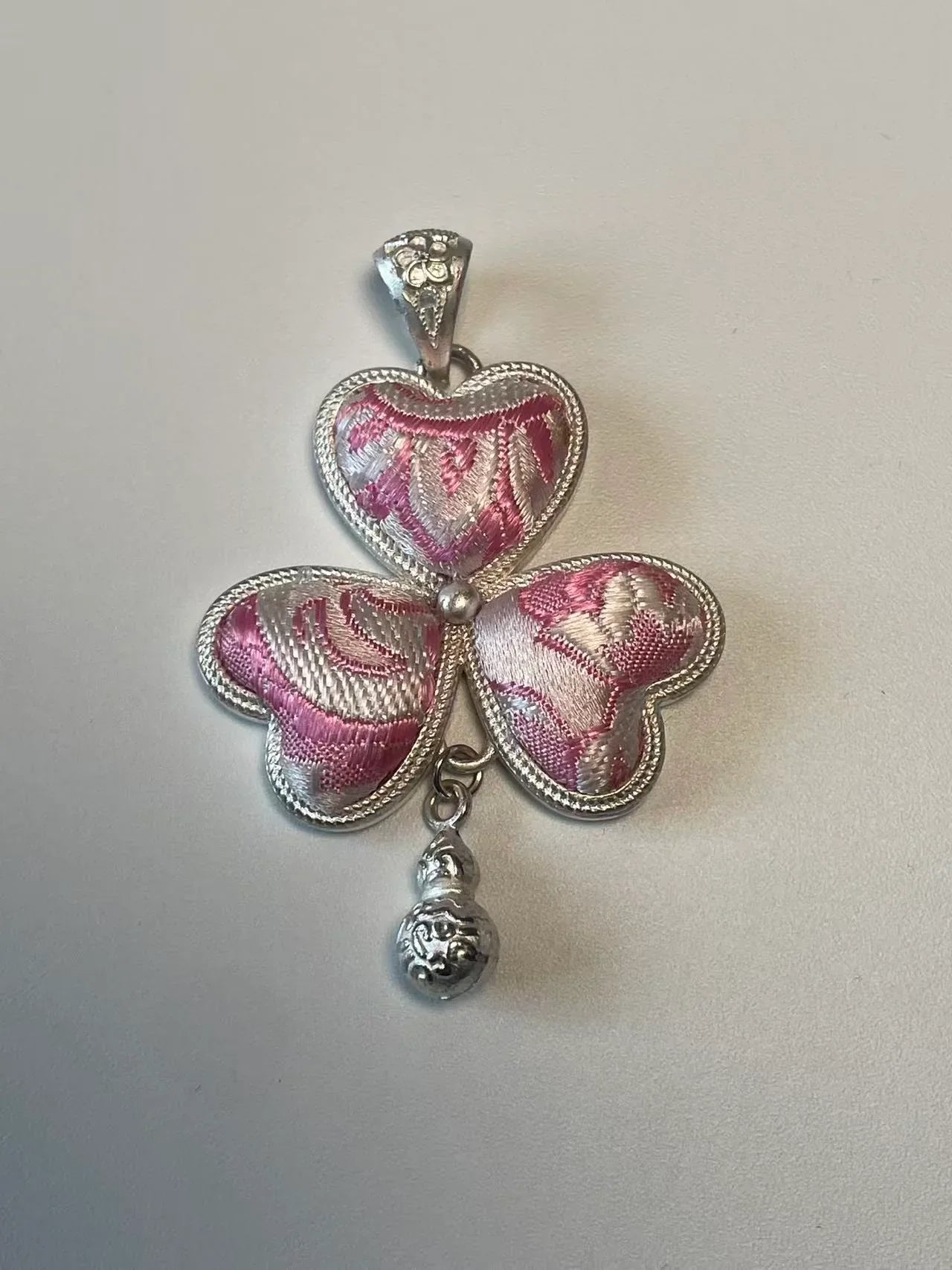 Miao Silver Plated Heart Clover Pendant Necklace Pink-Luma Vale