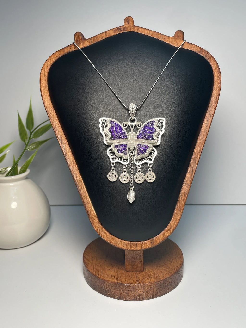 Miao Silver Plated Butterfly Pendant Necklace Purple-Luma Vale