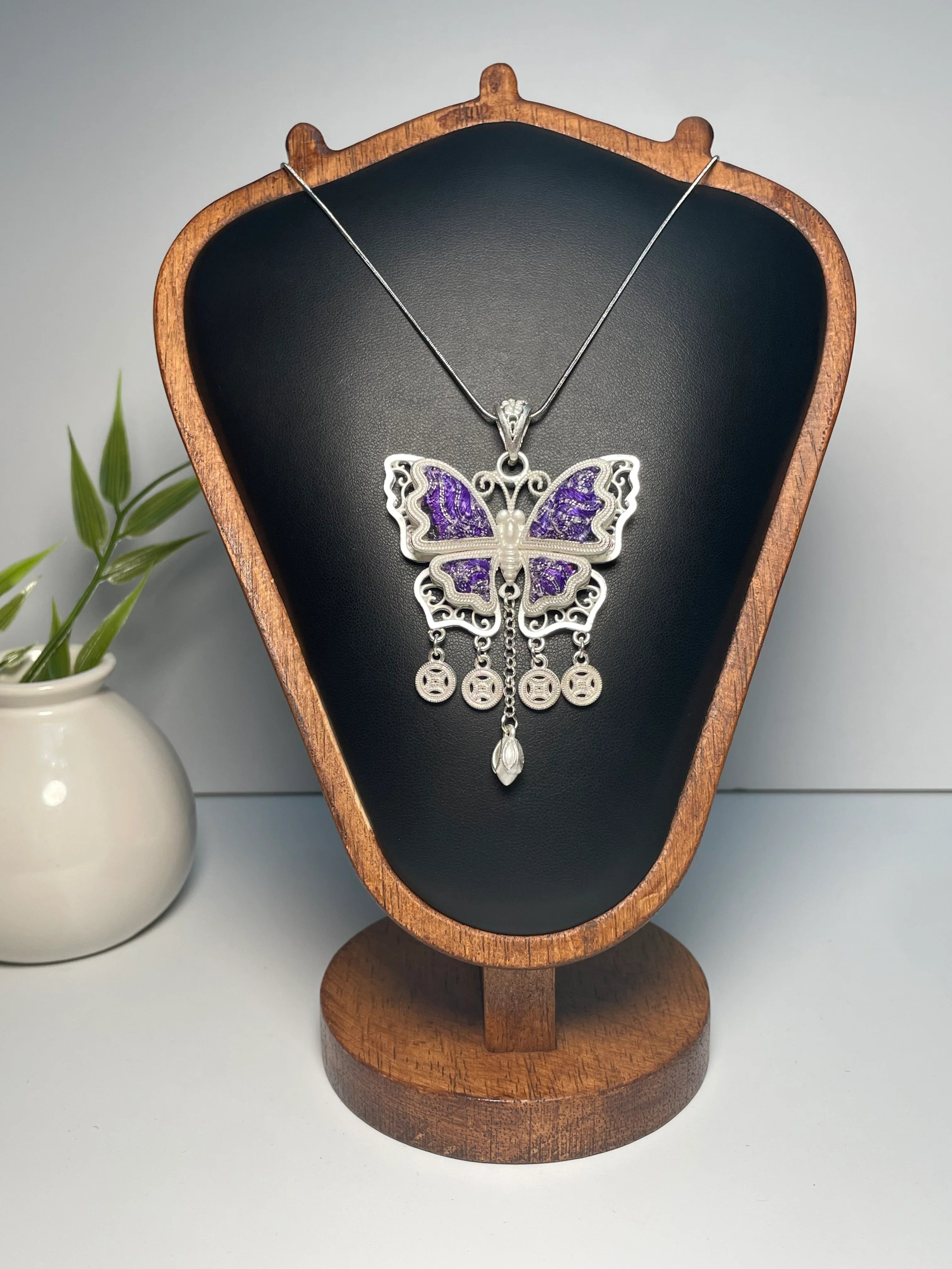Miao Silver Plated Butterfly Pendant Necklace Purple-Luma Vale