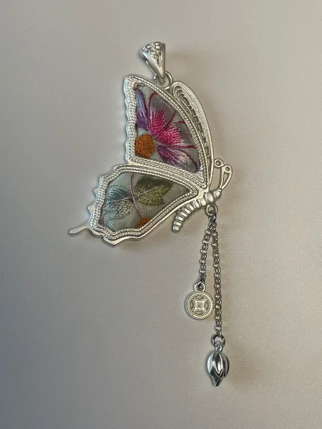 Miao Silver Plated Butterfly Charm Drop Pendant Necklace Pink-Luma Vale